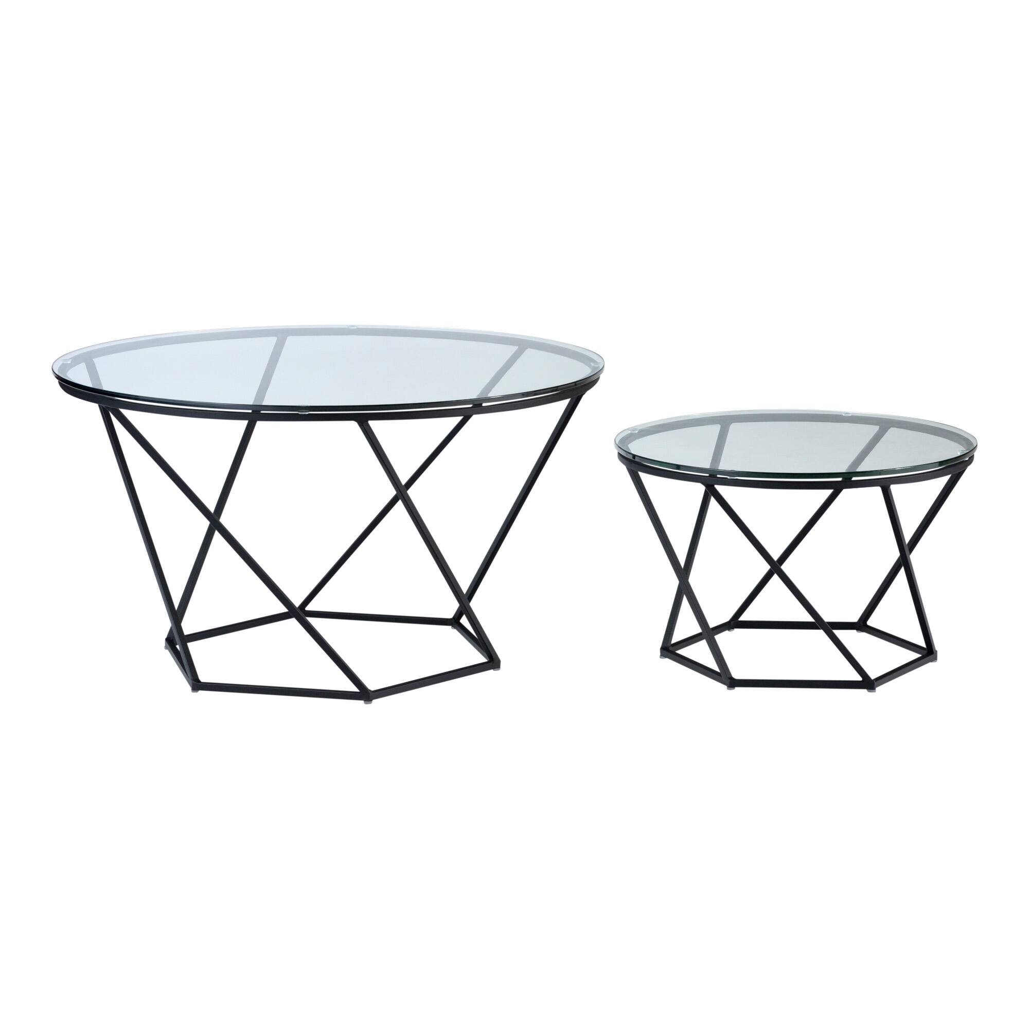Walker Edison Black Geometric Glass Nesting Tables Set